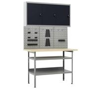 vidaXL Workbench with Three Wall Panels and One Cabinet