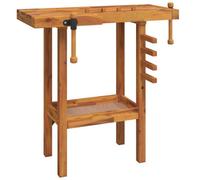 vidaXL Solid Wood Acacia Workbench with Vices 92x48x83 cm Wooden Work Table