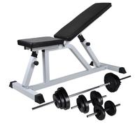vidaXL Workout Bench with Barbell and Dumbbell Set 30.5kg Fitness Equipment