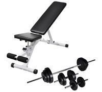 vidaXL Workout Bench with Barbell and Dumbbell Set 30.5kg Fitness Equipment