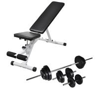 vidaXL Workout Bench with Barbell and Dumbbell Set, Foldable Adjustable Weight B