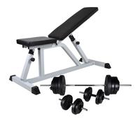 vidaXL Workout Bench With Barbell And Dumbbell Set 60.5 Kg, Black
