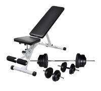 vidaXL Workout Bench With Barbell And Dumbbell Set 60.5 Kg, Black
