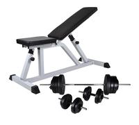 Workout Bench with Barbell and Dumbbell Set 60.5kg Fitness Equipment vidaXL