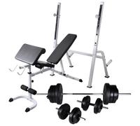 vidaXL Workout Bench with Weight Rack, Barbell and Dumbbell Set 60.5kg