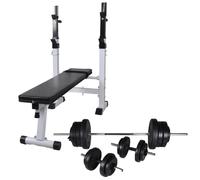 vidaXL Workout Bench with Weight Rack Barbell and Dumbbell Set 60.5kg Fitness