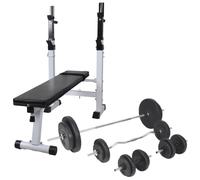 vidaXL Workout Bench with Weight Rack, Barbell and Dumbbell Set 90 kg