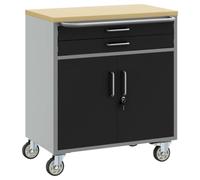 vidaXL Workshop Bench with Drawer Black and Grey 75 x 45 x 85 cm, Workshop, Rectangular, Industrial Workbench Table for Tool Storage, Organizing Tools, Durable Furniture, Craft