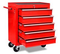 vidaXL Workshop Tool Trolley 5 Drawers Red