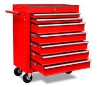 vidaXL Workshop Tool Trolley 7 Drawers Red