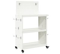vidaXL Workshop trolley with top plate holder, white, 65 x 35 x 111 cm, metal steel, lockable