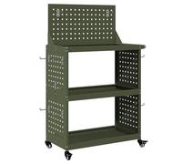 vidaXL Workshop trolley with top tool board in olive green. The trolley is made of powder-coated steel and measures 65 x 35 x 111 cm.