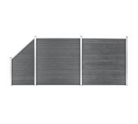 Fence Panel Set WPC Privacy 180x186 cm Grey Woodgrain Aluminium Top Rigid Strong