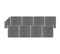WPC Fence Panel Set Grey 180x186cm Wood-Plastic Composite with Aluminium Top Bar