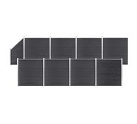 WPC Fence Panel Set Grey 180x186cm Wood-Plastic Composite with Aluminium Top Bar