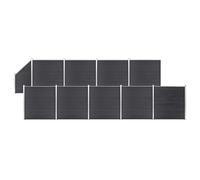 vidaXL WPC Fence Set 9 Square + 1 Slanted 1657x186 cm Grey, Grey