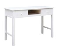 vidaXL Wooden Writing Desk with 2 Drawers and 1 Open Compartment Paulownia and Poplar Wood Study Table Office Desk Work Table Furniture White