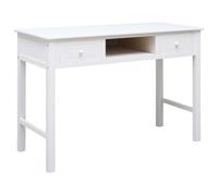 vidaXL Wooden Writing Desk with 2 Drawers and 1 Open Compartment Paulownia and Poplar Wood Study Table Office Desk Work Table Furniture White