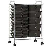 vidaXL XXL 15-Drawer Mobile Storage Trolley Black Plastic