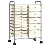 vidaXL XXL 15-Drawer Mobile Storage Trolley White Plastic