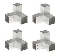 vidaXL Y-Shape Galvanised Post Connectors - Metal Wood Beam Supports for Outdoor Structures, Silver, 81x81mm, Set of 4