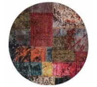 vidaXL Round Velvet Rug - Washable Patchwork Design - 120 cm Diameter - Multicolour - Noise Absorbing and Anti Slip - Durable and Low Maintenance
