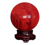 VIDECOR Red Crystal Ball with Stand, 100mm Natural Crystal Ball Sphere Melting Quartz Crystal Gemstone for Meditation, Healing, Divination Sphere, Home Decoration, Fengshui,2.36in