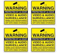 Video and Audio Surveillance Warning Signs, 24-Hour CCTV Security Stickers, 100mm x 100mm, Self-Adhesive Vinyl labels (4)