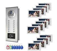 Video Apartment Intercom System,Video Intercom Entry System,7 inch Monitor Wired Video Door Phone Kit,Indoor Outdoor Video Doorbell,ID Keyfobs Unlock,2 Way Audio,Night Vision (1doorbell+12monitor)