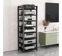 Video Audio Rack,Multi-Function Open Storage Rack, 8-Tier AV Component Media Stand CD Player Stand Stereo Cabinet Movable Audio Tower with Height Adjustable Wooden Shelf for Home/Office/The (A 60