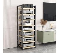 Video Audio Rack,Multi-Function Open Storage Rack, 8-Tier AV Component Media Stand CD Player Stand Stereo Cabinet Movable Audio Tower with Height Adjustable Wooden Shelf for Home/Office/The (C 50