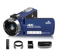 Video Camera, 4K Camcorder 56MP Digital Video Recorder 18X Zoom 3" 270° Rotation Touchscreen IR Night Vision, Wifi Vlogging Camera for YouTube 64GB Card Anti-Shake Remote Control Camera Bag Lens Cap