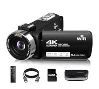 Video Camera, 4K Camcorder 56MP Digital Video Recorder 18X Zoom 3" 270° Rotation Touchscreen IR Night Vision, Wifi Vlogging Camera for YouTube 64GB Card Anti-Shake Remote Control Camera Bag Lens Cap