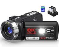 Video Camera, 64MP Camcorder with 18X Digital Zoom, WiFi, IR Night Vision, Touch Screen, Includes SD Card, Microphone, 2 Batteries, Remote Control