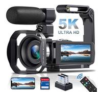 Video Camera, 64MP Camcorder with 18X Digital Zoom, WiFi, IR Night Vision, Touch Screen, Includes SD Card, Microphone, 2 Batteries, Remote Control