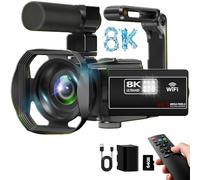 Video Camera 8K Camcorder, 64MP IR Night Vision Vlogging Camera for YouTube | WiFi, 18X Digital Zoom, 3.0 Inch Touch Screen, Microphone, Lens Hood, 64GB SD Card, Remote Control, 4500mAh Battery