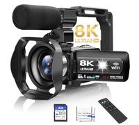 Video Camera, Camcorder 8K 48MP 15FPS UHD WiFi Vlogging Camera with IR Night Vision for YouTube, 3 Inch Touch Screen with 18X Digital Zoom, with Fill Light, Microphone,