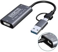 Video Capture Card 100W PD HDMI to USB-A/C 1080P HD 60fps Live and Record Video Audio Game for Switch, Xbox, PS4/5 Live Broadcast, Gaming, Streaming