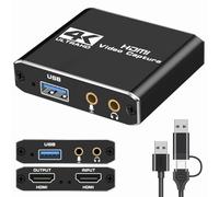 Video Capture Card, Audio Video Capture Card, USB3.0 Capture Card 4K HDMI Loop-Out, 1080P 60FPS/2K 30FPS Video Game Capture for Streaming, Recording, Works for PS5/Switch/Windows/Mac/OBS-Plug & Play