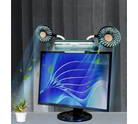 USB Monitor Clip on Fan via Flip-Open LED Light Bar, Two-Head Personal Cooling Fan Computer Monitor Fan Laptop Fan Quiet USB Fan for Office, 3 Wind Speeds, for Flat, Curved Monitors (Forest Green)