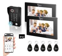 Video Door Phone Apartment Intercom,2 Units 7 Inch Touch Monitor with Wired 1080P Doorbell System,Supporting Fingerprint,RFID Card,Password Motion Detecting for Home,Tuya 32G