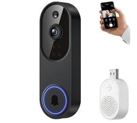 Video Doorbell Camera, Doorbell with 2k HD Resolution, Two-Way Audio, Night Vision, Ip65 Weatherproof, Indoor Chime Receiver (Black)