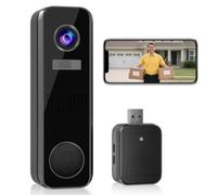 Video Doorbell Camera Wireless with Ringer Chime, 2K HD Door Bell Camera, Battery Operated, Smart Motion Detection, Night Vision, 2-Way Audio, Only Support Cloud Storage,2.4G WiFi, Works with Alexa