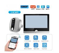 Video Doorbell Wireless, Tuya Smart Video Doorbell WiFi Door Bell With 1080P Camera Digital Peephole Camera Door Viewer With 4.3" LCD Screen PIR Movement Detection Recording(Silver,With 64G card)