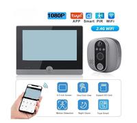Video Doorbell Wireless, Tuya Smart Video Doorbell WiFi Door Bell With 1080P Camera Digital Peephole Camera Door Viewer With 4.3" LCD Screen PIR Movement Detection Recording(Nero,Without TF card)