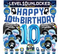 Video Game 10th Birthday Decorations, Blue Gaming Party Decor
