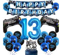 Video Game 13th Birthday Decorations - 38 Piece Party Pack with Happy Birthday Banner, Number 13 Foil Balloon, Game Controller Foil Balloon, Cake Topper