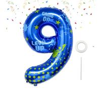 Video Game 9th Birthday Decorations,40'' Gaming Balloons,Blue Video Game Number 9 Foil Balloon for Level Up&Game ON Theme Birthday Party Supplies(9)