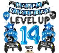 Video Game Balloon 14th Birthday Blue, Birthday 14 Years Boy Game, Balloons Blue Black, Number 14 Foil Balloon, for Kids Boy Birthday Party Decoration