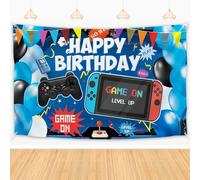 Video Game Birthday Backdrop, Happy Birthday Gaming Banner, Gaming Theme Party Background Photo Props, Video Game Birthdays Party Decoration for Kids Boys Girls(180x110cm)